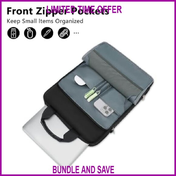 Vertical Laptop Shoulder Bag 15.6 Inch Padded Double Layer Messenger - Picture 6 of 8